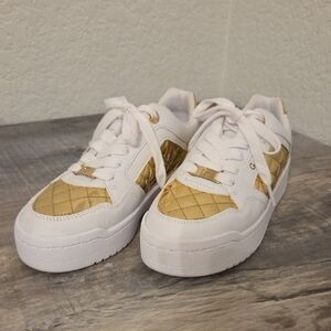 Women's White and Gold Sneakers